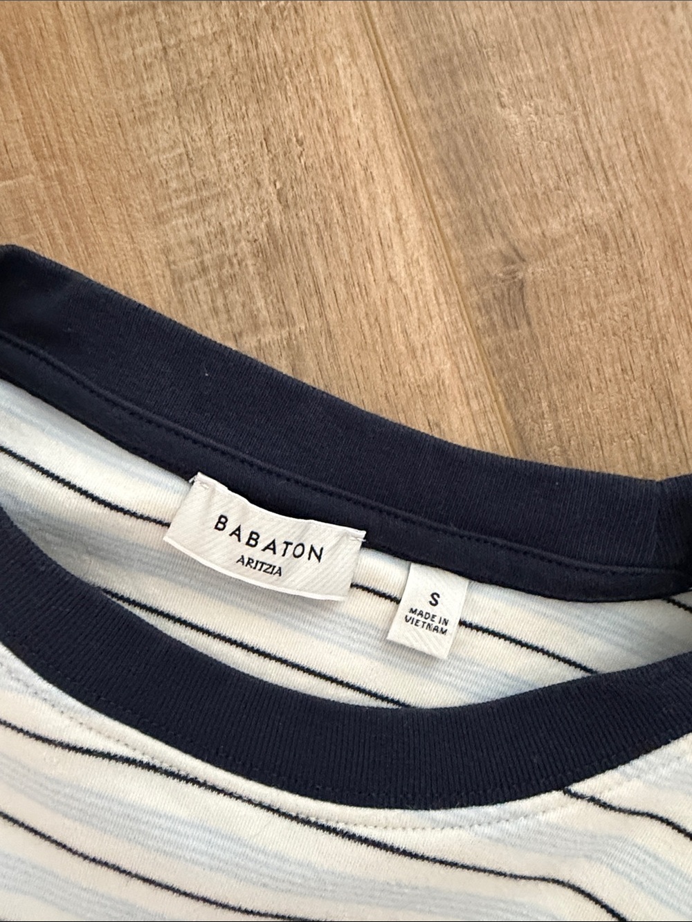 Babaton White Striped Short Sleeve Tee with Navy Collar - Picture 2 of 3
